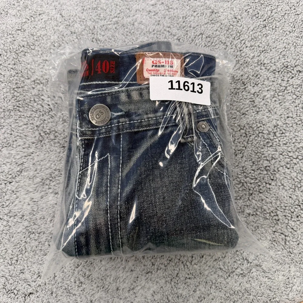 GS-115 Jean Short Mens 40 Blue Baggy Stitched Flap Pocket Distressed Hip Hop Y2K